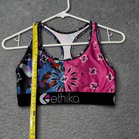 Ethika Sports Bra Women's Medium Blue and Pink Floral Racerback - Picture 6 of 6